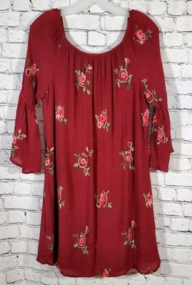 ФИГУРА И ЦВЕТОК ANTHROPOLOGIE ТЕМНО-БОРДОВЫЙ ВЫШИТЫЙ ЦВЕТОЧНЫЙ БОГЕМНОЕ ПЛАТЬЕ SZ L - Изображение 1 из 4