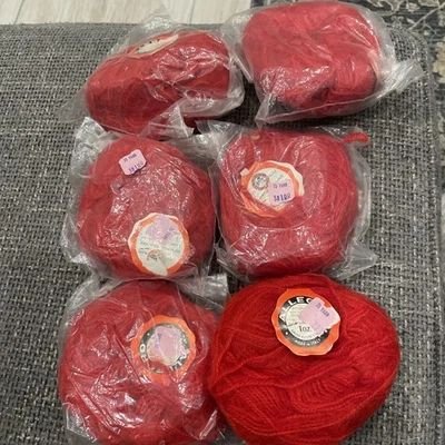 6 Skeins Vintage Allegro Lions Brand Yarns Color #13 Red Acrylic/Mohair 1 Oz NOS - Image 1 of 4