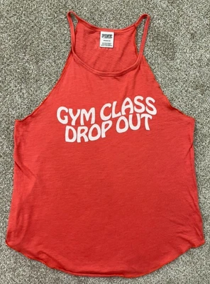 Victoria’s Secret 粉色背心女式小号健身房级辍学上衣珊瑚大圆领 — 第 1/4 张图片