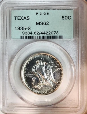 1935 S TEXAS HALF DOLLAR COMMEMORATIVE! PCGS MS62! STUNNING! UNREAL! NR #VIP82 - Image 1 of 3
