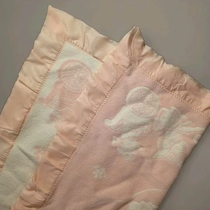 Vintage Babydecke rosa weiß wendbar Bär Acryl Satin Borte Kinderbett 43"x34" - Bild 1 von 7