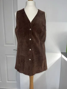 Vtg 60’s Brown Suede Services London Waistcoat Hippie Boho Festival 14 16 18 - Picture 1 of 16