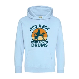 Just A Boy Who Loves Drums Hoodie T-Shirt - Musiker Geschenk für Kinder und Jugendliche - Bild 1 von 7