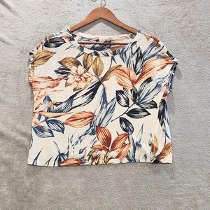C&C California Womens White Tropical Floral Linen Crop Top Size Small Oversized - Picture 1 of 8