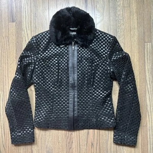 Chaqueta para mujer Marvin Richards M negra tejida gamuza cuero cremallera completa piel de conejo - Imagen 1 de 12