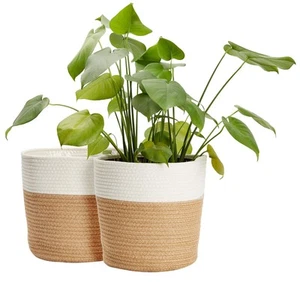 2 Pack Decorative Jute Planter with Plastic Liner, Woven Basket for Plants, 11" - Picture 1 of 10