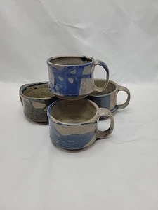 4 Schüler Kunst Keramik Tassen Kaffee heißer Tee glasiert handgeworfen signiert klein - Bild 1 von 23