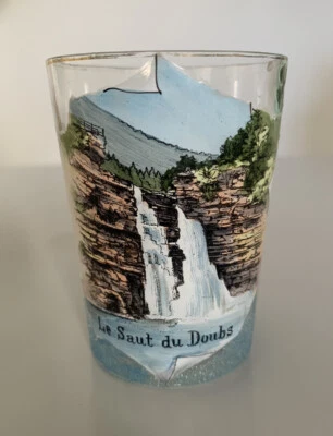 Ancien verre émaillé souvenir Le saut du Doubs Suisse glass enamel - Photo 1/4