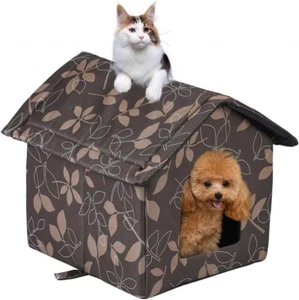 Cat Houses for Outdoor Feral Cats Dogs House Waterproof Warm House with Curtain - Picture 1 of 18