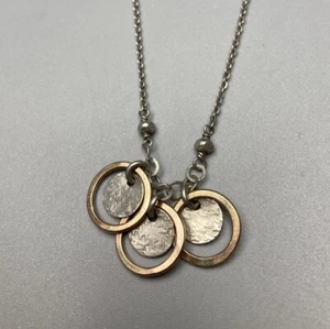 J+I Handwerker Designer Sterlingsilber 925 Gold Waschung Anhänger Halskette 17-19" 5,9 g - Bild 1 von 18