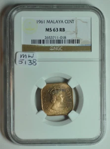 mw5138 Malaya & British Borneo; Bronze Cent 1961  NGC MS63 RB  KM#5 - Picture 1 of 3