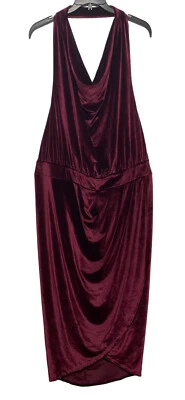 Vestido Ashro Talla Grande 1X Terciopelo Borgoña Capucha Cuello Halter Dobladillo Tulipán Maxi Foto 1 de 4