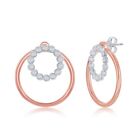 Sterling Silver Bezel-Set CZ and Open Circle Earrings - Rose Gold Plated