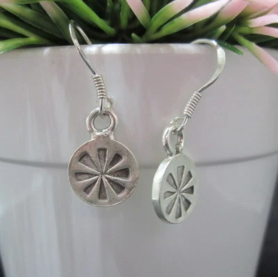 Thai Hill Tribe Stud Earrings Pure Fine Silver Ethnic Round Little Dangle R528 - Image 1 of 4