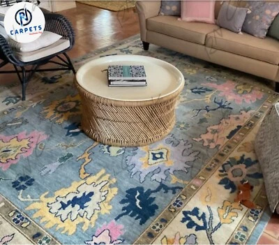 Tapetes Oushak cinza para sala de estar tapetes 9x12 tapetes com nós manuais multicoloridos - Imagem 1 de 4