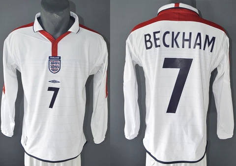 England Beckham Jersey Euro 2004 Football Mens Retro Long Sleeve Shirt Size S Cover