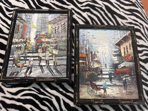 2 Original Tang Ping Oriental Scenes Oil Paintings - Picture 1 of 5