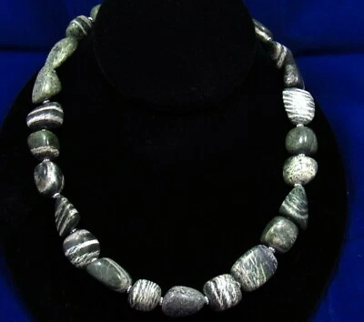 Nancy's Necklaces Natural Striped Wood Jasper Tibetan Silver Necklace 18.5 inch - Image 1 of 4