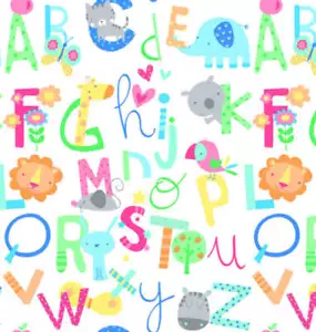 Alphabets and Animals White Flannel Fabric - Picture 1 of 2