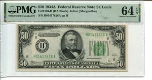 FR 2103-H 1934A $50 FEDERAL RESERVE NOTE PMG 64 EPQ CHOICE UNCIRCULATED - Picture 1 of 2