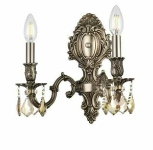 Golden Teak Crystal Pewter Bathroom Dining Room Light Wall Sconce Fixture 10 in - Picture 1 of 6