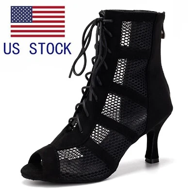 ENVÍO A EE. UU. Mujeres Zapatos de Baile Latino de Salón 7.5 cm Tacón Negro Tango Jazz Zapatos Foto 1 de 4