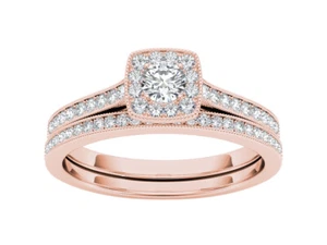 10k Rose Gold 1/2 Ct Diamond Halo Engagement Ring for Women Size 7 Bridal Set - Picture 1 of 4
