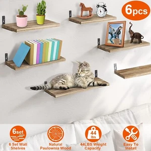Rustic Floating 6 Shelves Wall Mounted Wood Display Board Storage Shelf Decor - Picture 1 of 14