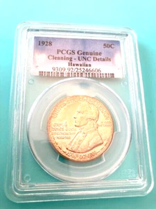 1928 Hawaii Commemorative Silver Half Dollar PCGS UNC Detail Cleaned - Picture 1 of 7