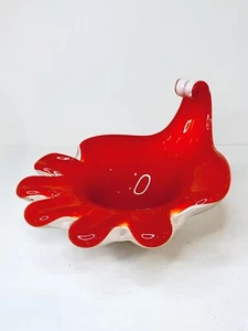 Vintage Murano Art Glass Bowl Fratelli Toso Bullicante Cased Red White Freeform - Picture 1 of 18