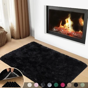 Black Rugs for Bedroom, 2X3 Feet Fluffy Area Rugs for Living Room, Soft Shag Kid - Picture 1 of 12