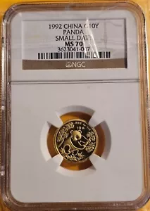 1992 china G10Y Gold Panda Small Date NGC MS-70 . LUSTROUS.  FLAWLESS.  Low Popu - Picture 1 of 6