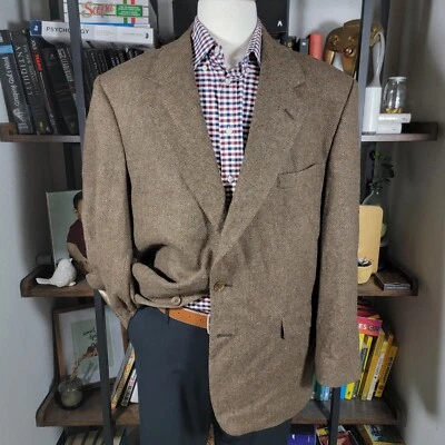 John Alexander Hartmarx Men's Tweed Sport Coat Two Button Brown Herringbone 44R - Image 1 of 4