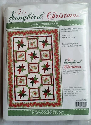 Maywood Studio cheater quilt fabric panel Songbird Christmas Pez Costa - Image 1 of 3