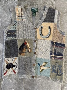 Ralph Lauren Patchwork Horseshoe Duck Hunting Sweater Vest Size M - Picture 1 of 9