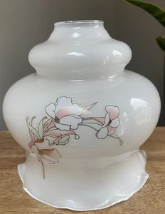 Vintage Floral Glass Ceiling Light Shade, Scalloped Rim, White 11" wide - Picture 1 of 12
