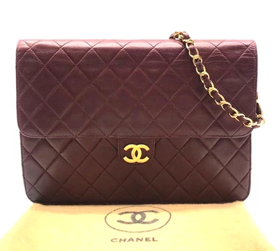 CHANEL Matelasse Lambskin Chain Shoulder Bag Push-Lock Coco Mark Bordeaux K6714 - Image 1 of 4