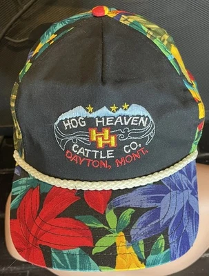 Vintage HOG HEAVEN Cattle Co Dayton MT Montana Ranch Floral Leather Strap Hat — 第 1/4 张图片
