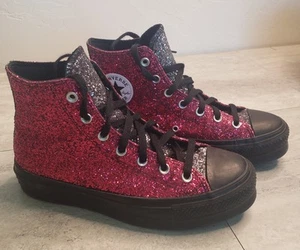 CONVERSE YOU Chuck Taylor All Star Pink Silver Glitter Shoes Womens 9.5 - Picture 1 of 13