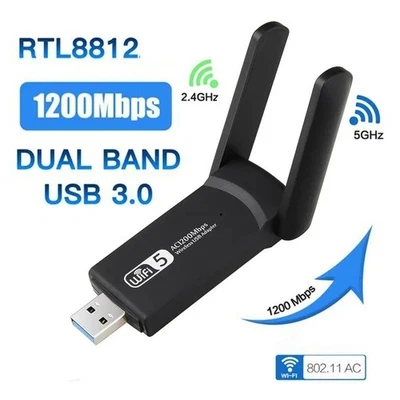 1200Mbps Long Range AC1200 Dual Band 5GHz Wireless USB 3.0 WiFi Adapter Antennas - Image 1 of 4