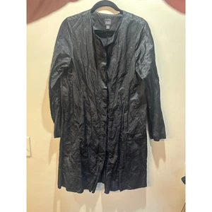 Eileen Fisher Black Steel Satin Metallic Long Sleeve Button Duster Jacket M - Picture 1 of 10