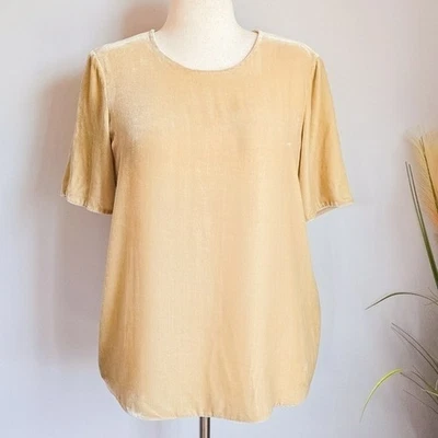 VINCE Nueva Blusa Top Relajada Mezcla Seda Amarillo Mantequilla Terciopelo Triturado Talla Pequeña Foto 1 de 4
