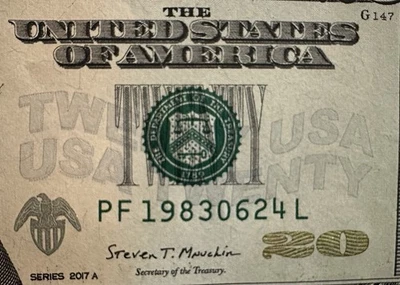 BIRTHDAY June 24, 1983 Serial Number 2017A $20 Twenty Dollar Bill PF19830624L - Image 1 of 3