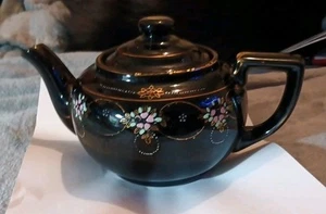 Vintage Japanese Hand-Painted Tea Pot Gold and Colorful Floral Accents - Picture 1 of 15