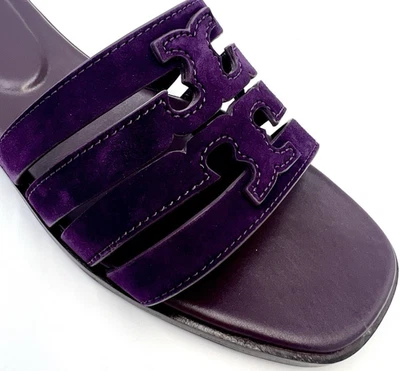 TORY BURCH INES JAULA SLIDE GAMUZA SANDALIA CIRUELA MERMELADA CUERO LOGOTIPO TALLA US 8 NUEVO EN CAJA Foto 1 de 4