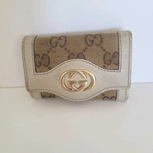 GUCCI GG Logo 6 Key Holder Wallet Case Leather Canvas Small Unisex Beige Tan - Picture 1 of 10