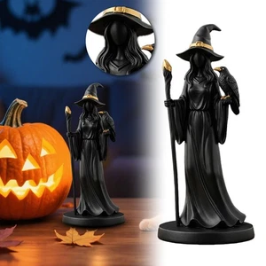 Decorazione Halloween Statua Strega Strega Statuina Strega Scultura con Corvo Statuina - Foto 1 di 10