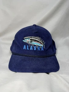 VINTAGE ALASKA SALMON Hat | Headliners | Navy Corduroy | Snapback - Picture 1 of 6