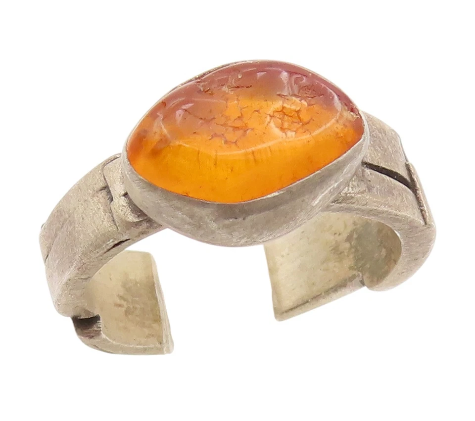Anillo de plata de ley 925 vintage ámbar modernista banda ancha talla 7,5 RG34180 Foto 1 de 4