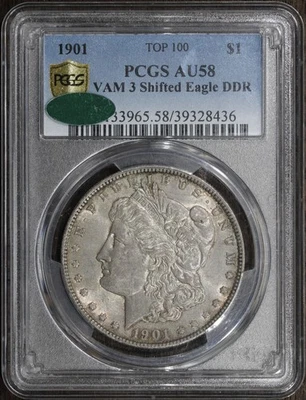 1901 (AU58 CAC) Morgan Silver Dollar $1 PCGS - VAM 3 Shifted Eagle Doubled Die - Image 1 of 3
